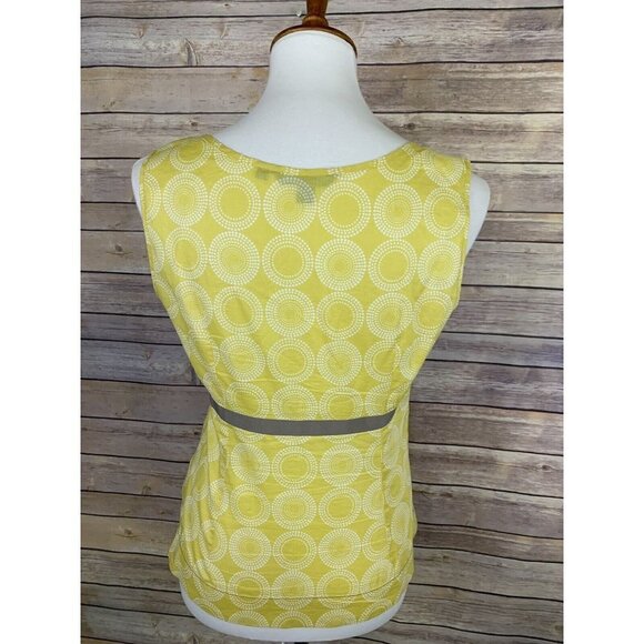 Boden UK Size 10 Blouse Sleeveless Yellow Ribbon Detail Circle Design Zip Side - Picture 7 of 11